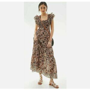 SOLD-Anthropologie Love The Label Mirabelle Ruffled Maxi Dress Ruffle Small boho